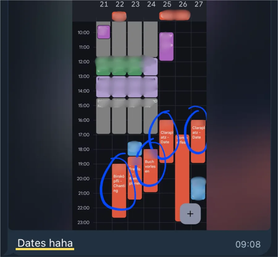 Client testimonial: calendar showing a week full of dates, names hidden