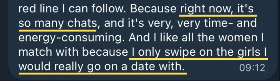 Client testimonial: So many chats he only swipes on women he would really date